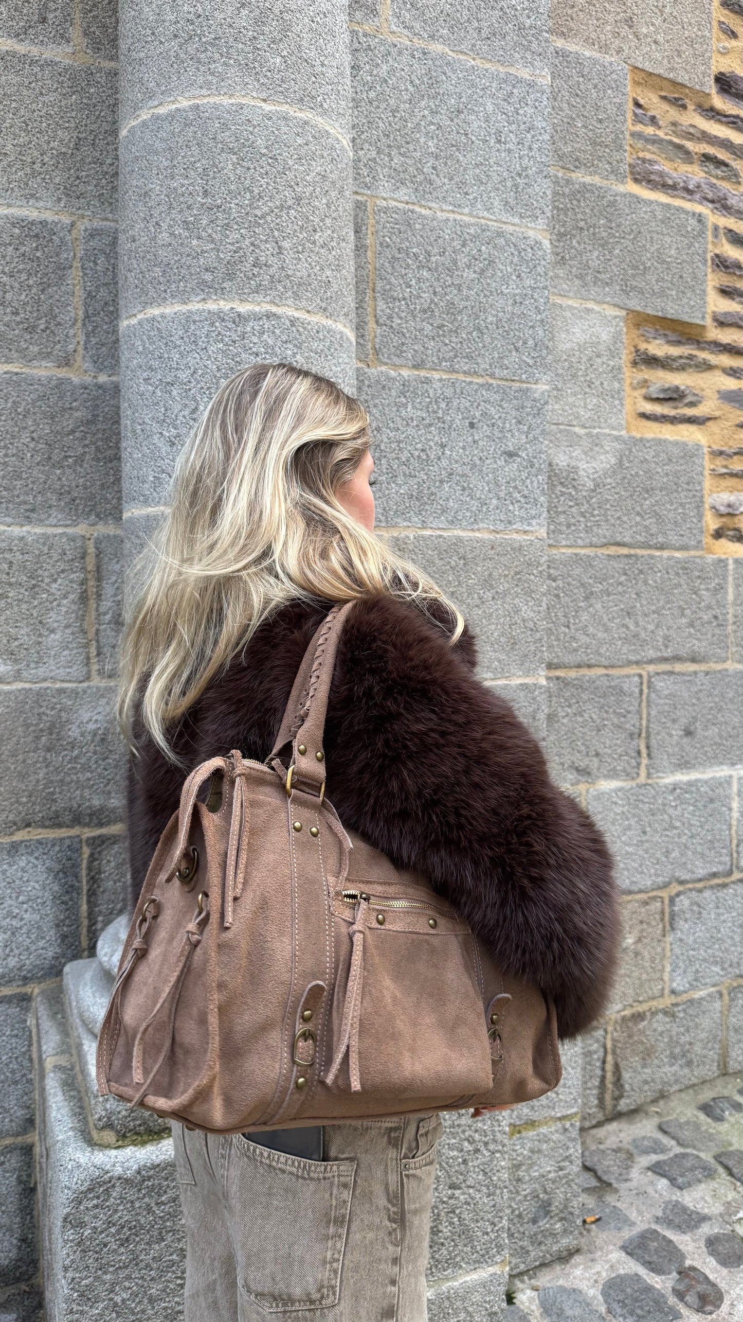 Sac DOLCE Oversize daim Taupe 🇮🇹