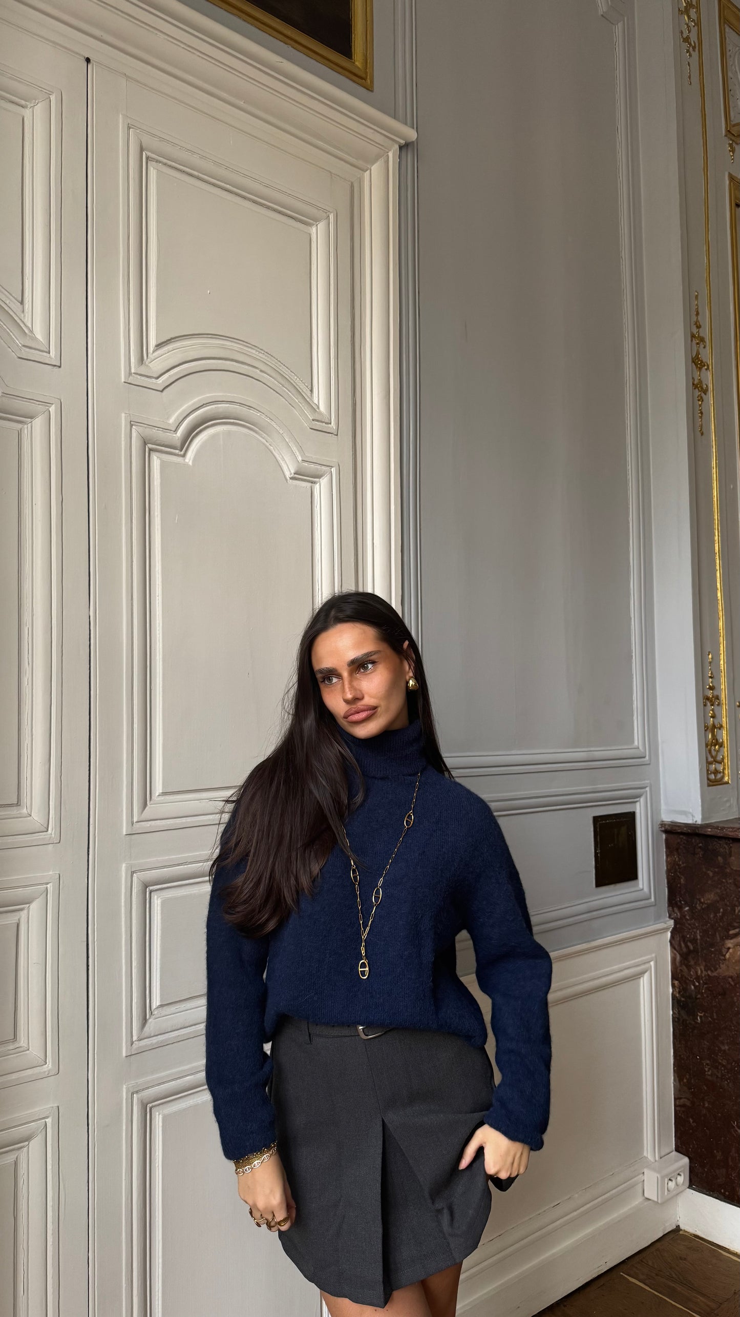 Pull col roulé bleu marine NOCHA