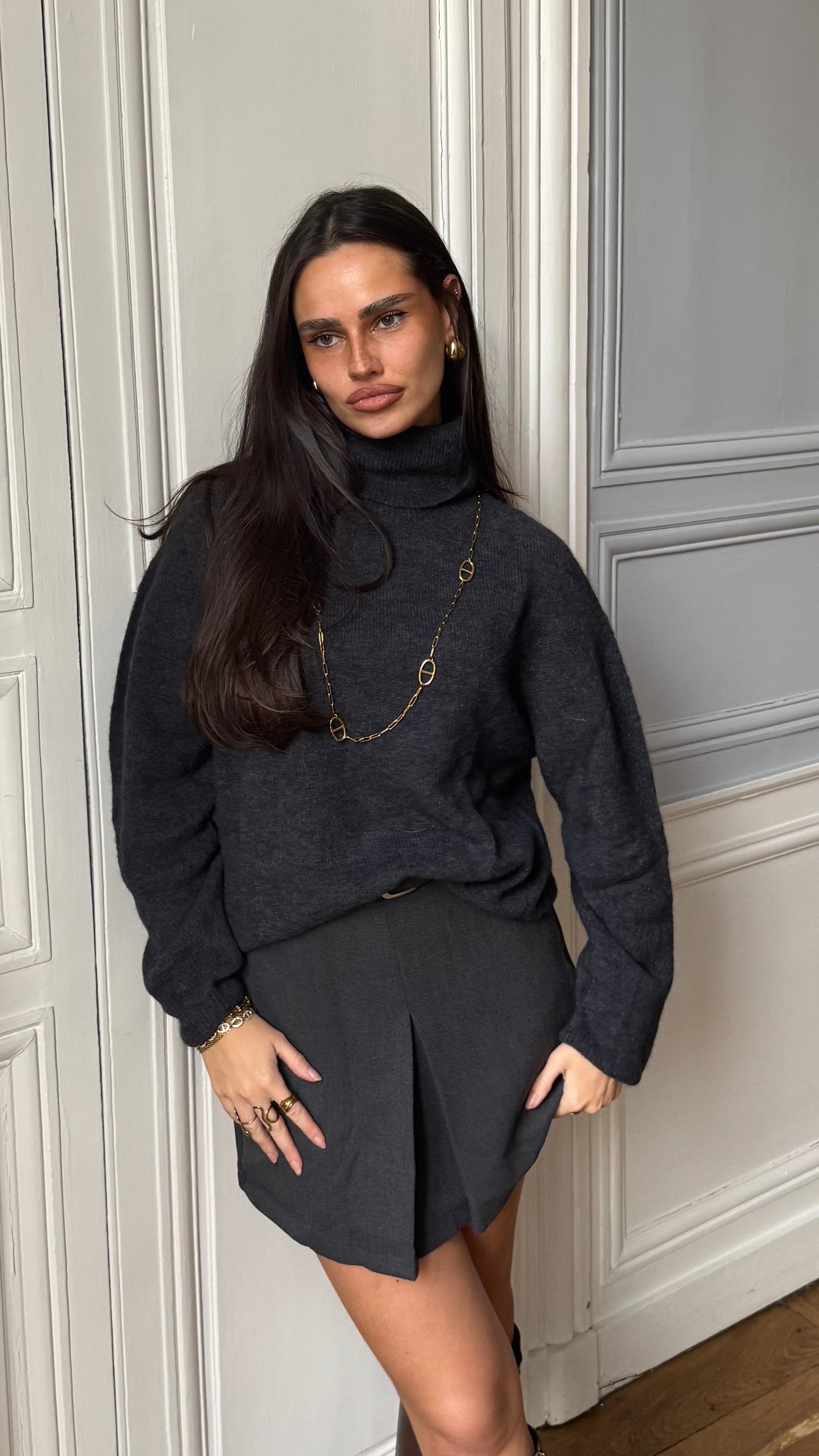 Pull col roulé gris NOCHA