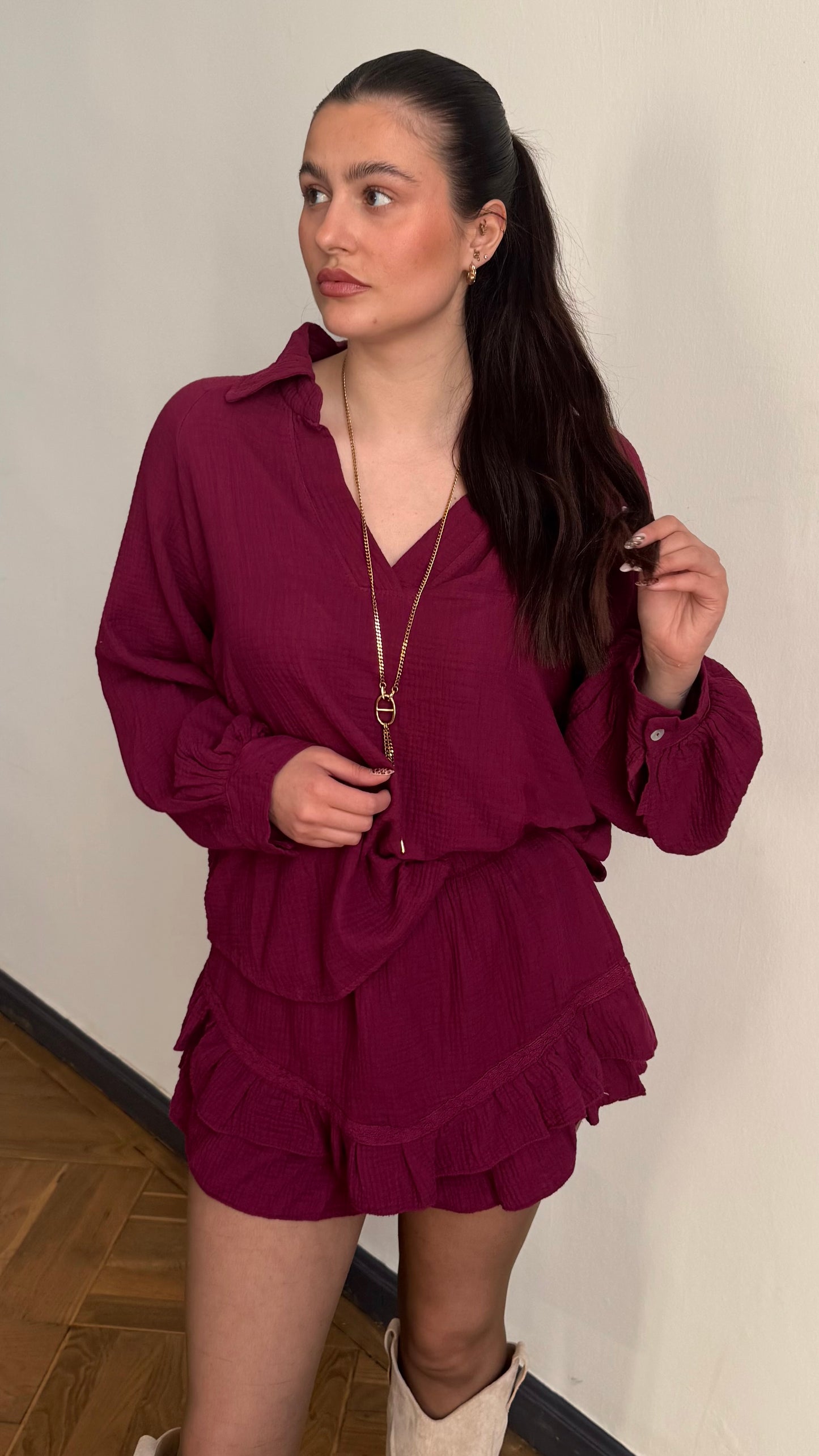 Chemise CREAMY Bordeaux (Col V) 🇮🇹