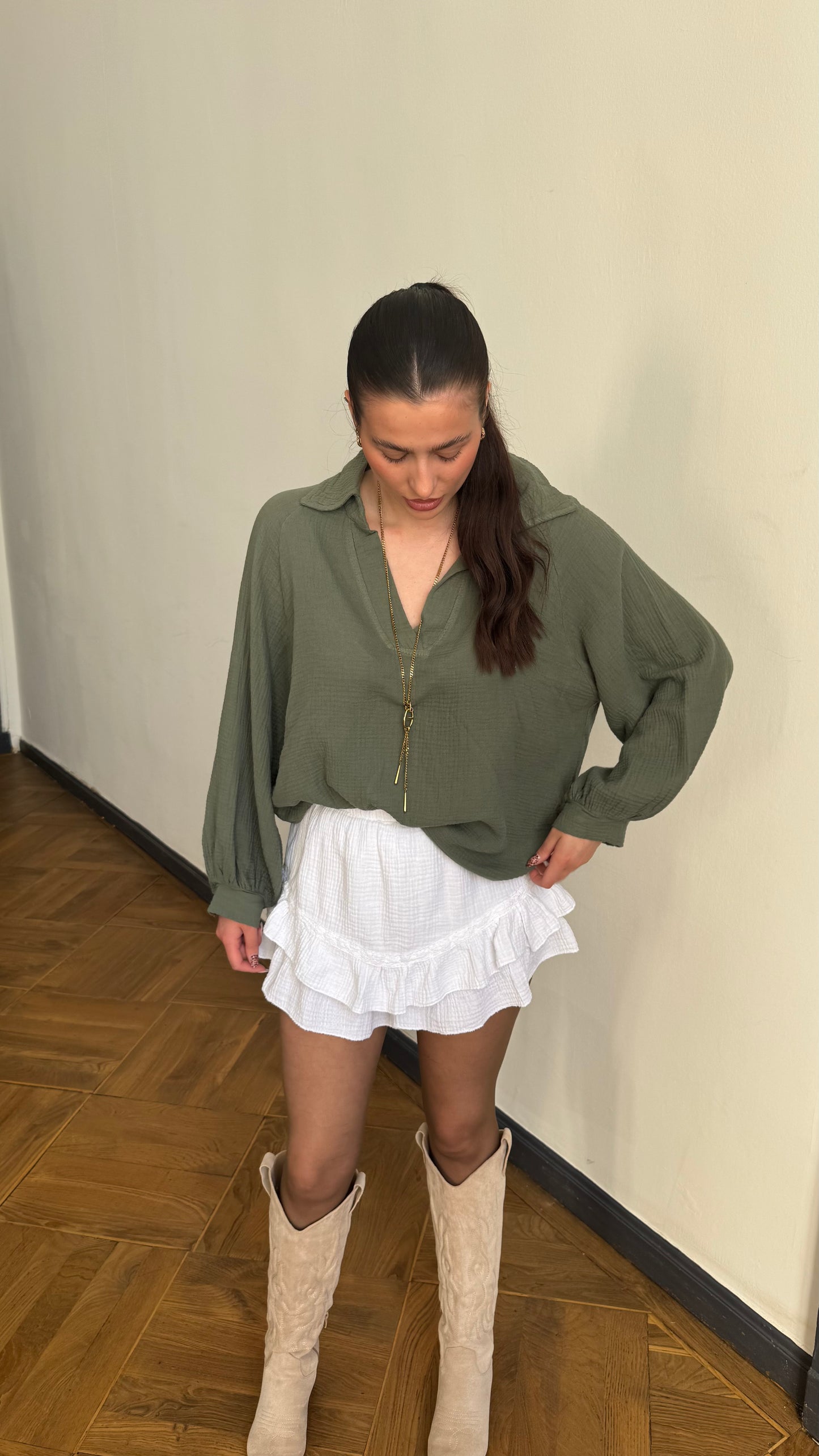 Chemise CREAMY Kaki (Col V) 🇮🇹