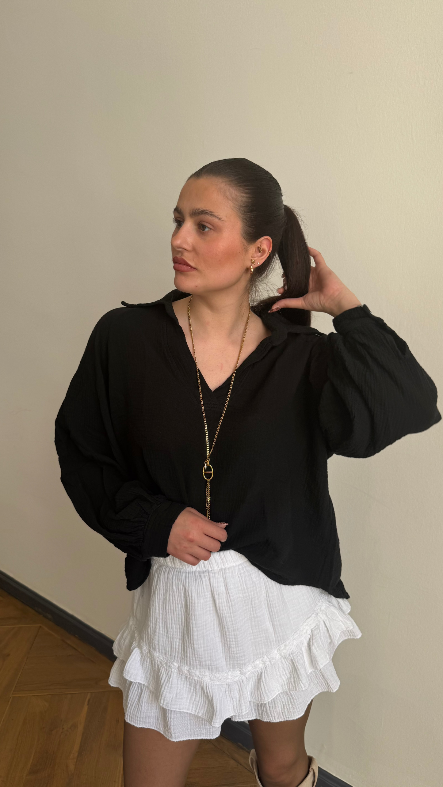 Chemise CREAMY Noire (Col V) 🇮🇹