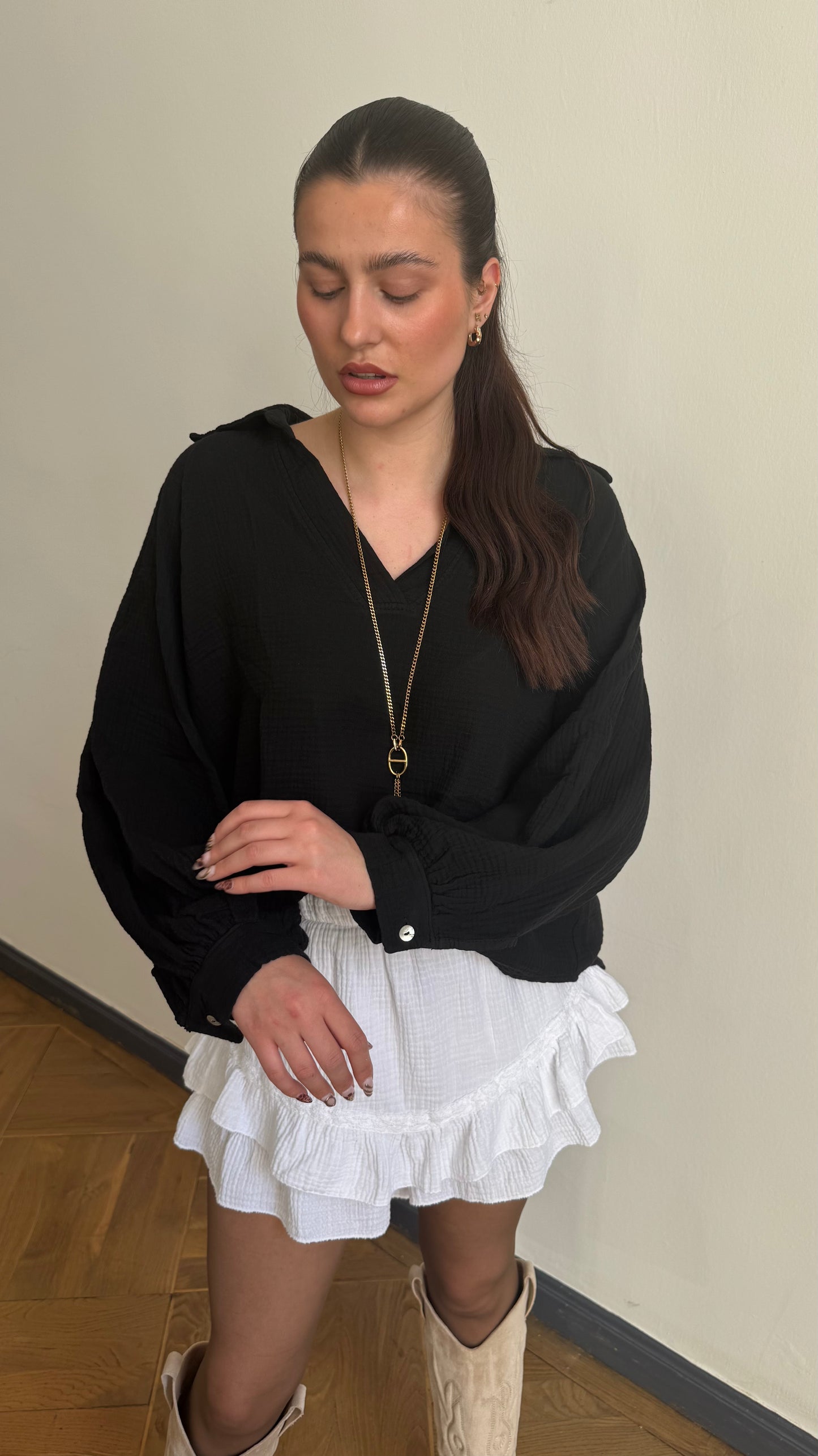 Chemise CREAMY Noire (Col V) 🇮🇹