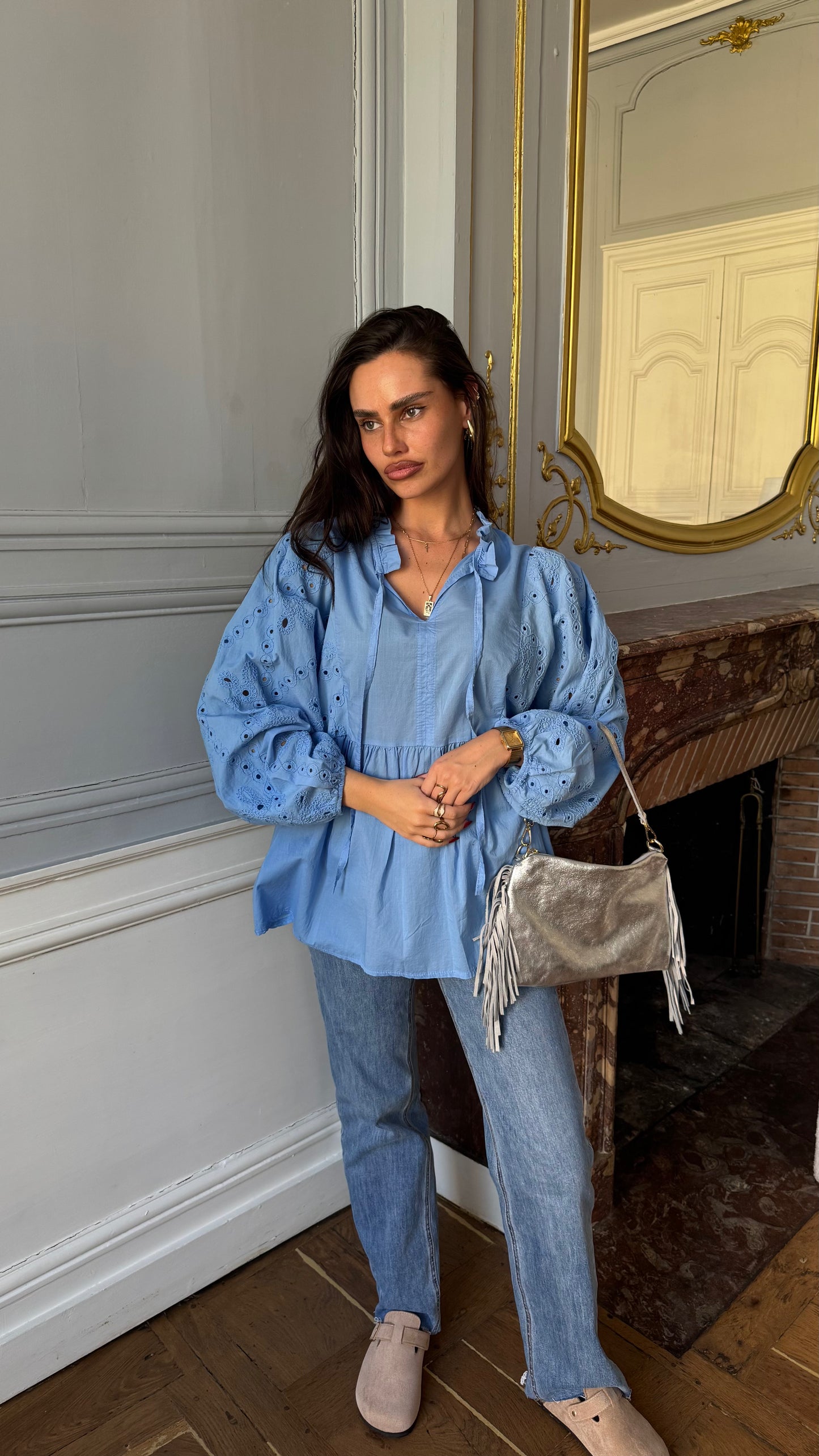 Blouse à broderie SHANA Bleu 🇮🇹