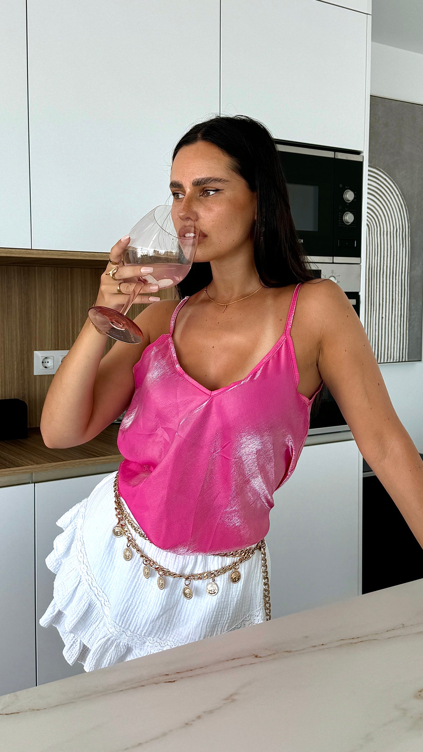 Top satin IBIZA rose foncé 🇮🇹