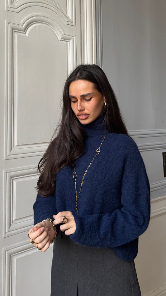Pull col roulé bleu marine NOCHA