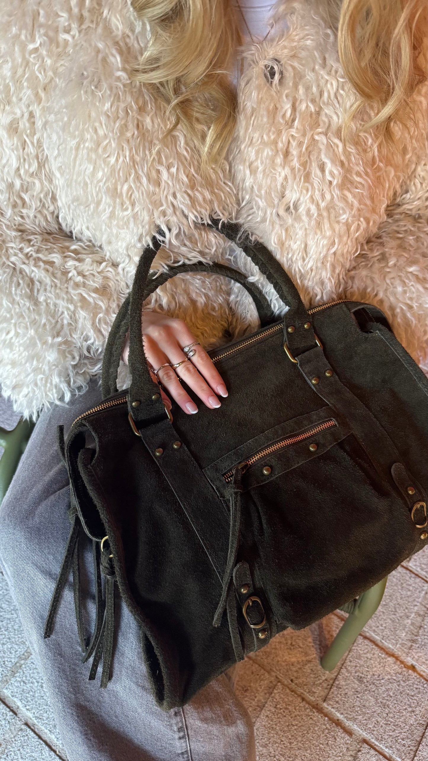 Sac DOLCE Oversize daim Kaki 🇮🇹