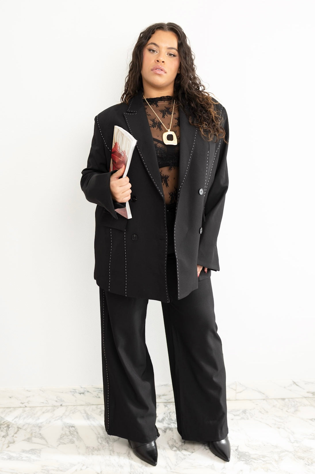 Blazer à surpiqures noir CALI