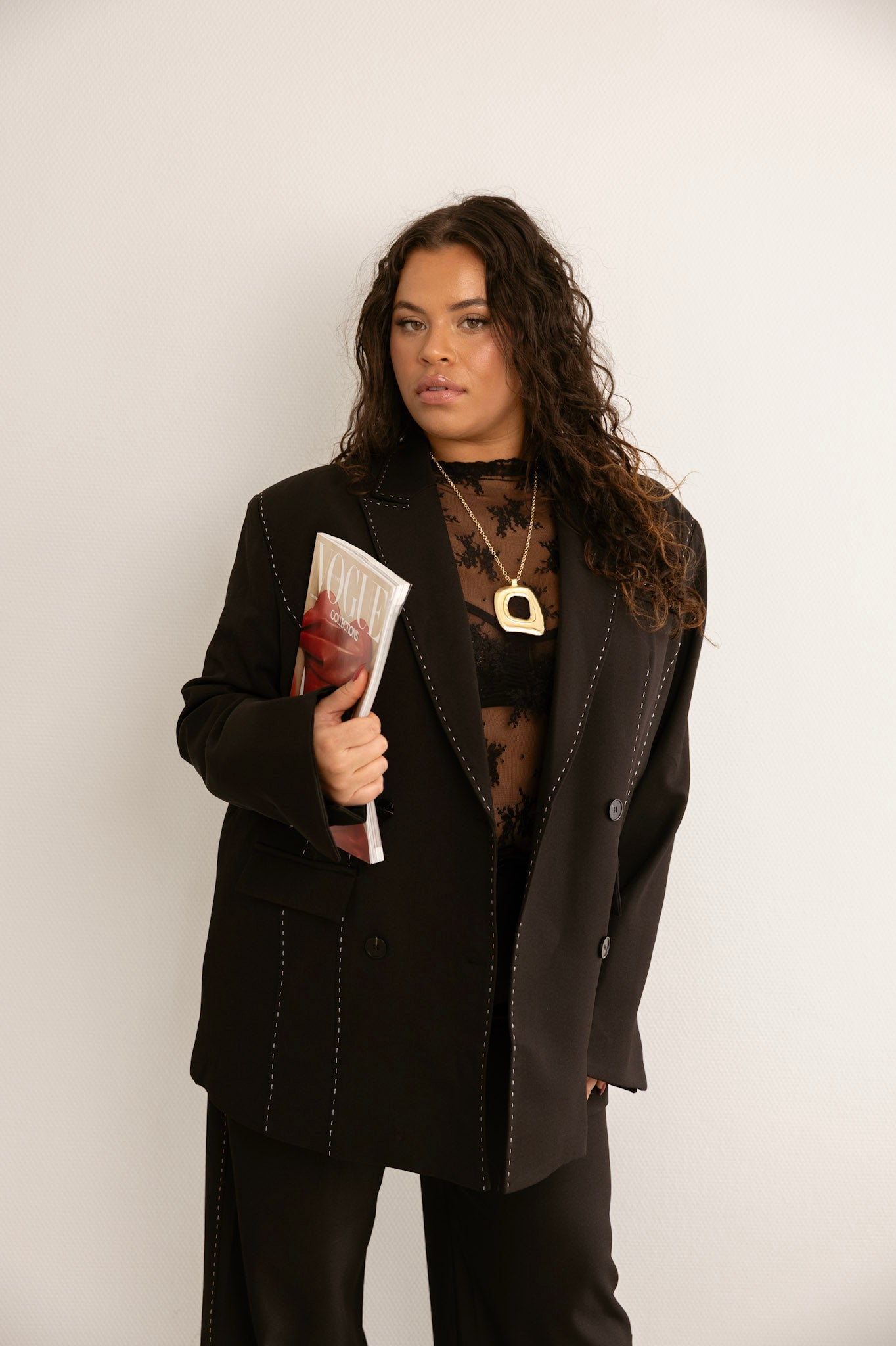 Blazer à surpiqures noir CALI