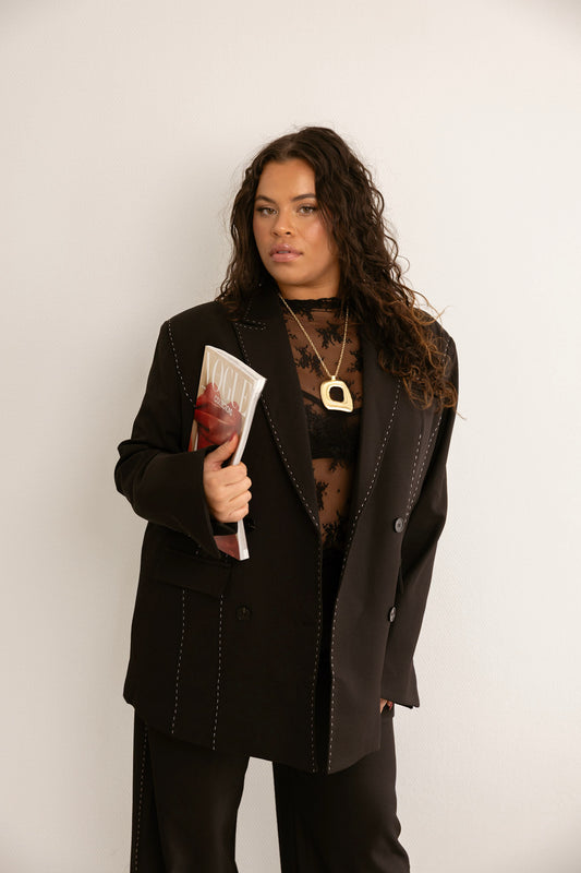 Blazer à surpiqures noir CALI