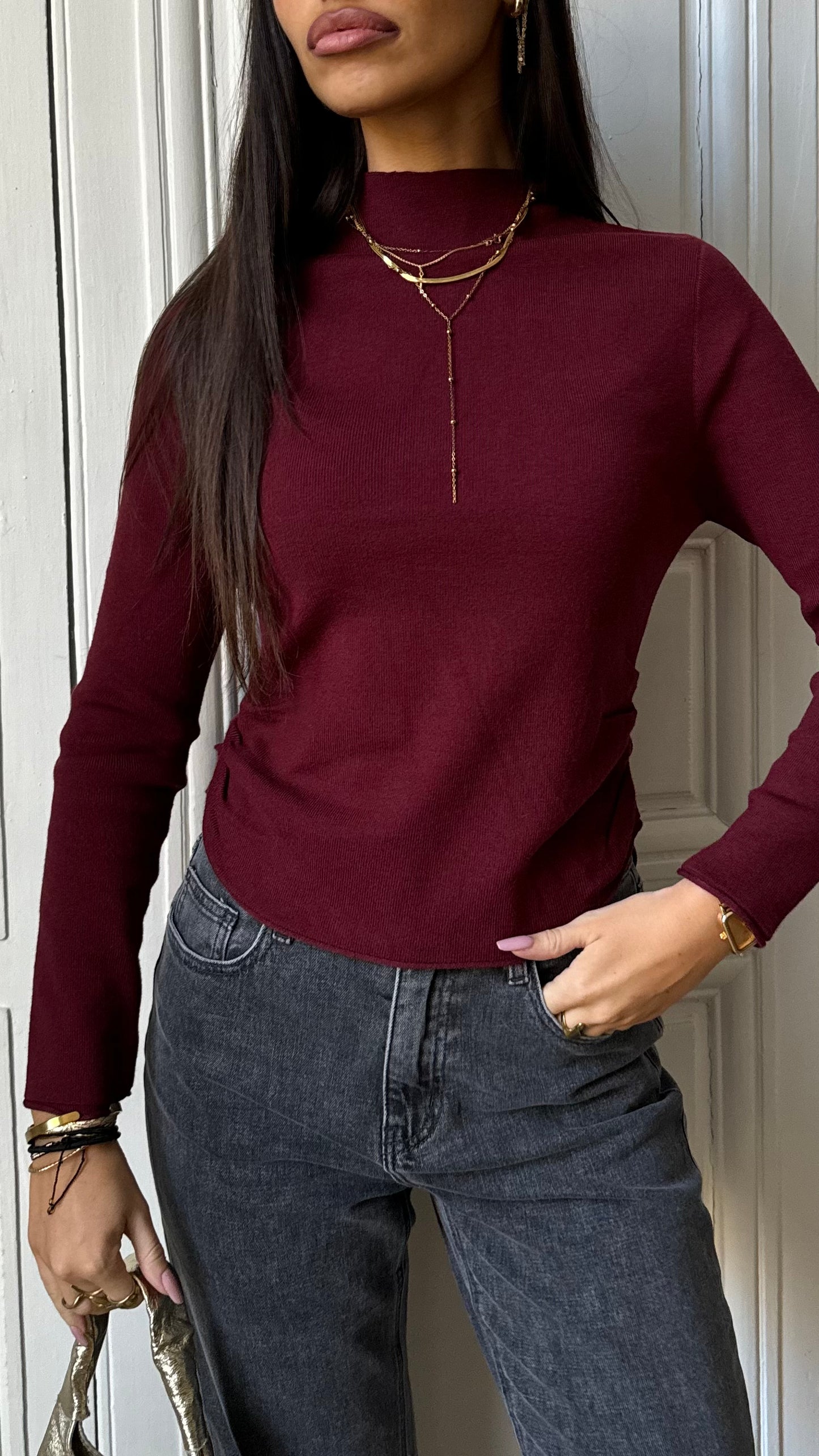 Top HAZEL bordeaux (manche longue)