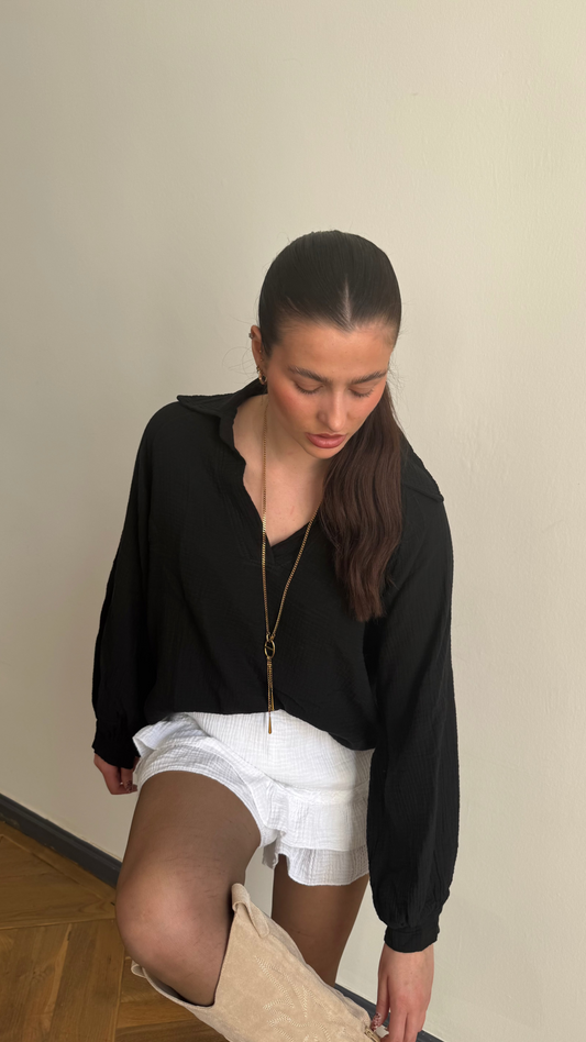 Chemise CREAMY Noire (Col V) 🇮🇹