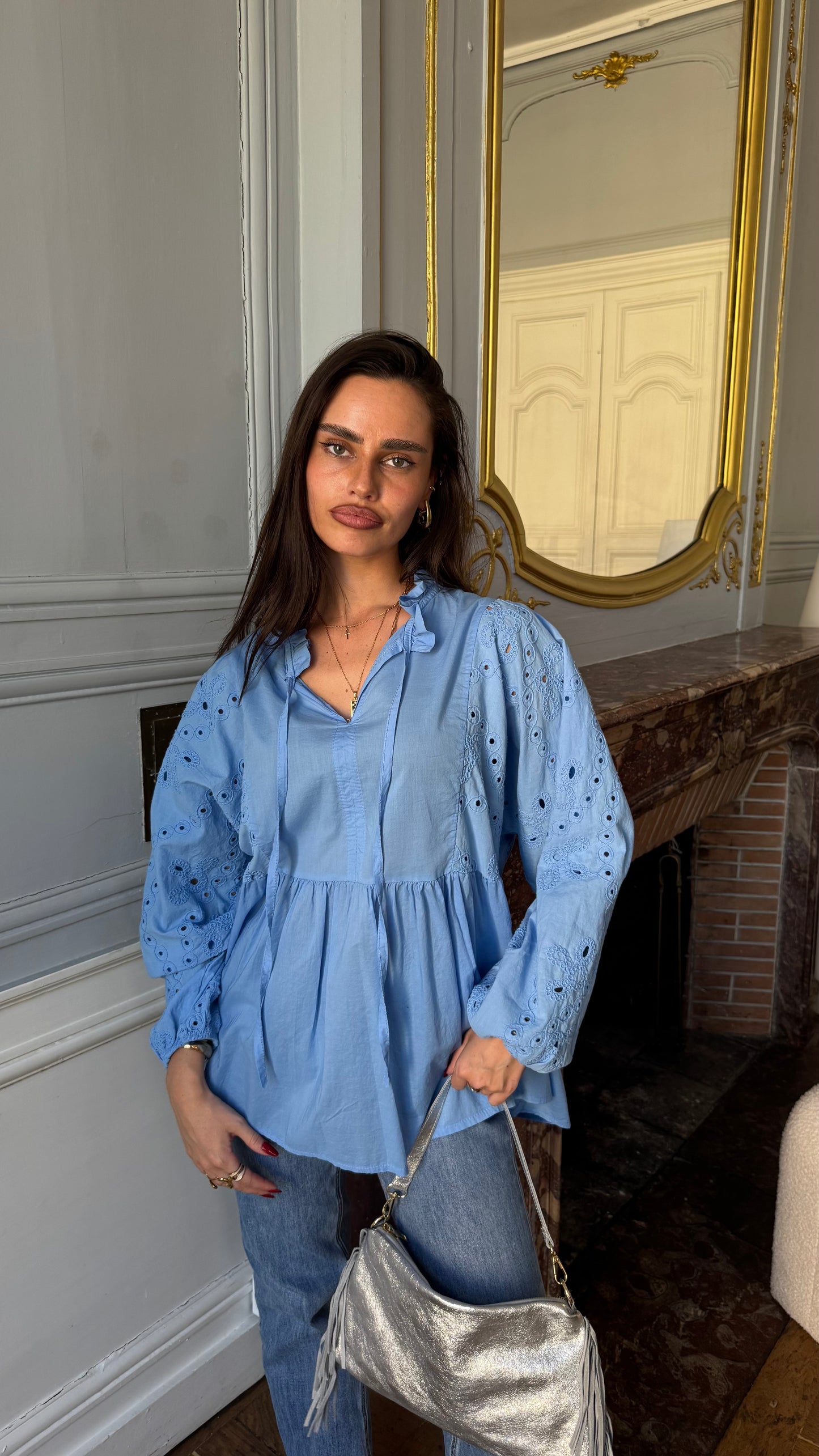 Blouse à broderie SHANA Bleu 🇮🇹