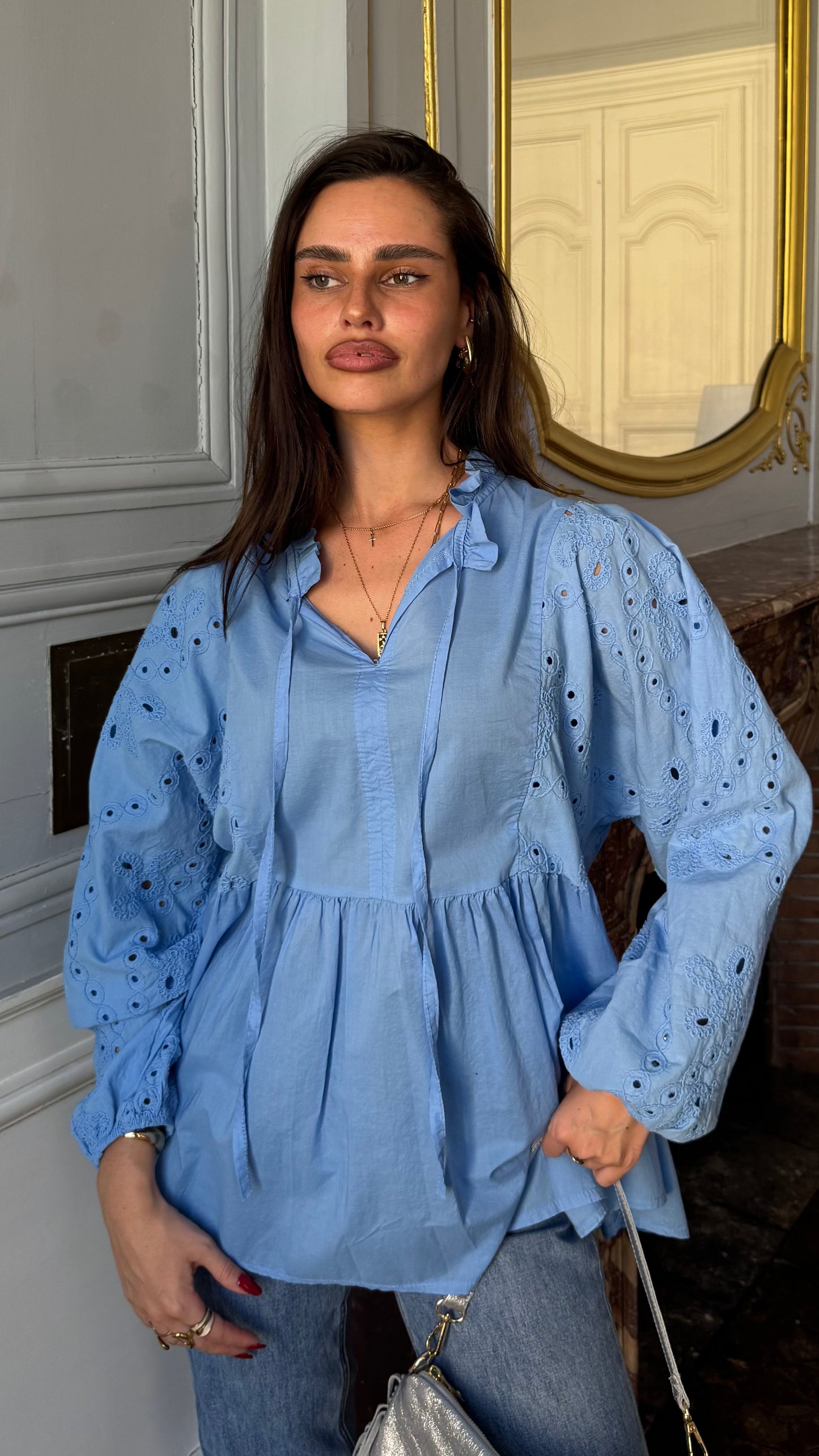 Blouse à broderie SHANA Bleu 🇮🇹